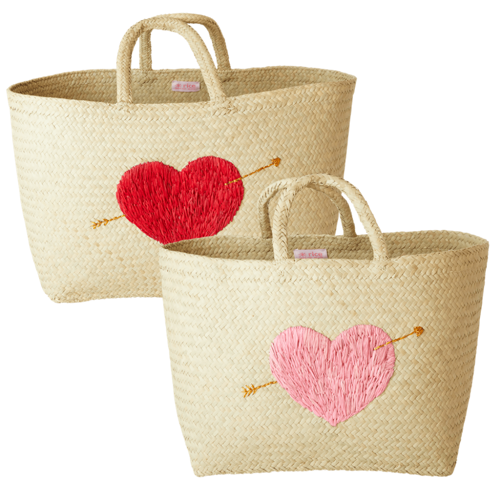 Natural Raffia Shopping Basket with Heart By Rice DK